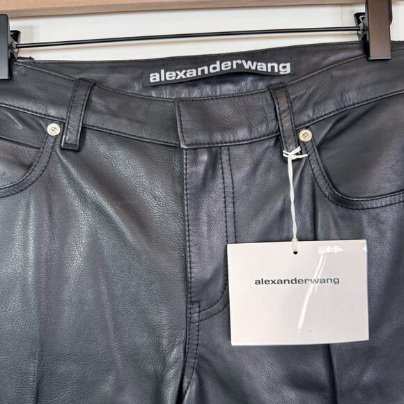 Alexander Wang Black Leather Bootcut Pants Back Patch Size 2 Minimalist NWT - Picture 5 of 12